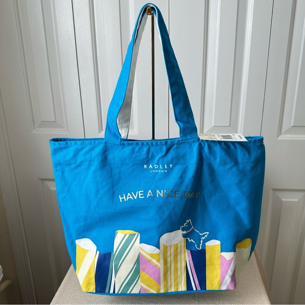 Radley London Large Zip Top Blue Tote Bag in Vibrant Azure Climbing Rocks - Picture 5 of 15